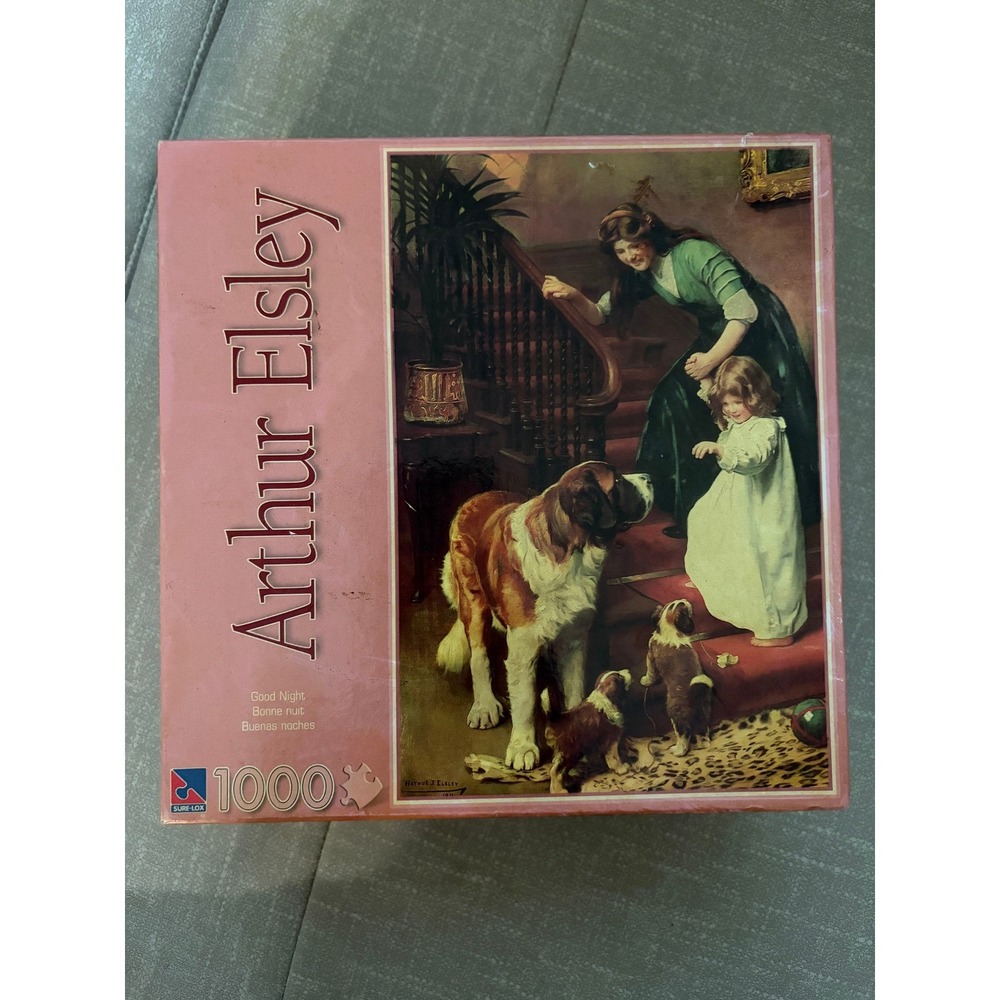 Sure-Lox Arthur Elsley Good Night 1000 Piece Jigsaw Puzzle Victorian Dogs SEALED